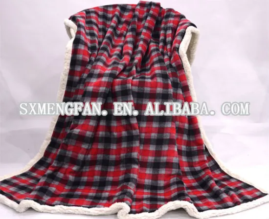 Red double-woven Checks Print Plaid Blanket