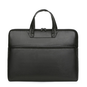 Custom logo black pu leather waterproof laptop briefcase 15 inch business laptop bag men briefcase with front pocket