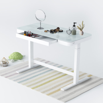 Black Frame Vanity Makeup Top Modern Computer Glass Sit Stand Up Desk With 3 Preset Buttons