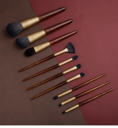 10 Piece Wood Goat Hair Makeup Brushes Suit
