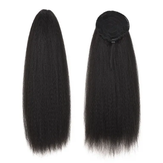 AliLeader Long Yaki Straight Ponytail Extensions Synthetic 22" Straight Kinky Bun Drawstring Ponytail Hairpiece with Clips