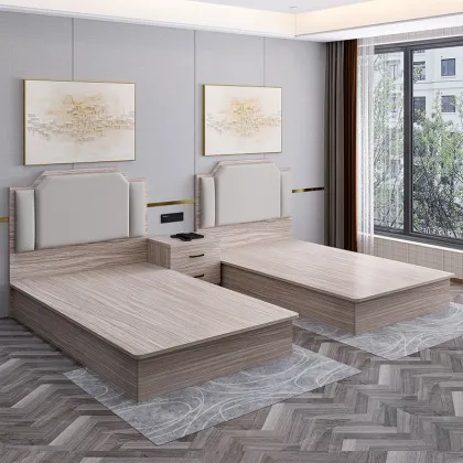 Modern Full Size American Style Solid Wood Hotel Bed - Simple Design for Home and Hotel Furniture