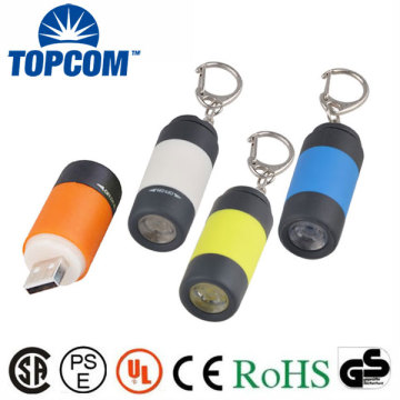 Wholesales Promotional Gift USB Recharging PVC LED Keychain Torch