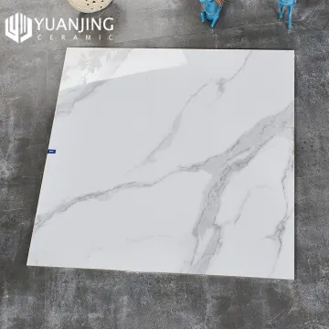 800x800mm Grey Glossy Marble Look Porcelain Floor Tiles with Non-Slip Finish: Ideal for Living Room Flooring