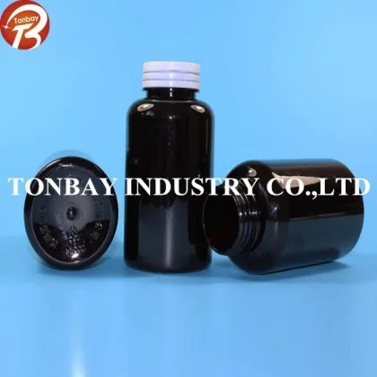 High quality black PET bottle for health care product with easy pulling lid