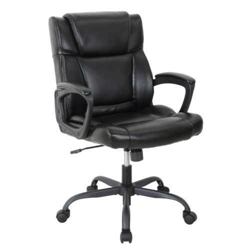Adjustable Leather Manager Chair with Armrest Metal Base