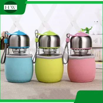 mini portable clear glass stainless steel vacuum travel tea water bottle mug cup with sleeve