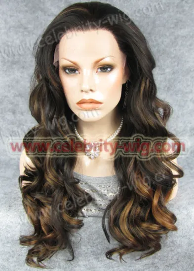 Naturl Black with Brown and Blonde Highlight Long Wavy Synthetic Lace Front Wig Jessica Simpson Wig
