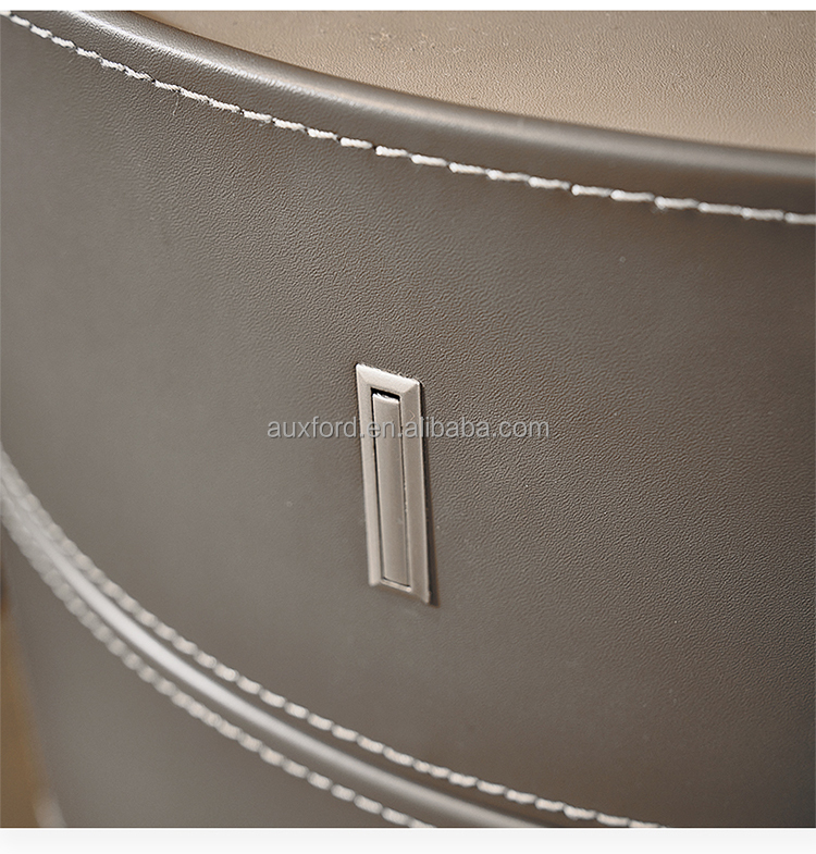 Móveis de quarto Khaki Saddle Leather Wood Side mesa 3 gavetas mesa de cabeceira de cabeceira moderna