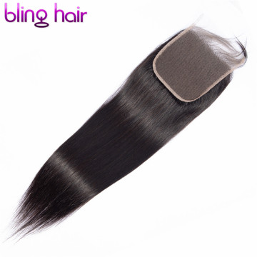 Bling Hair Straight Human Hair 4x4 Lace Closure Free/Middle/Three Part With Baby Hair Remy Peruvian Closure Natural Color 8