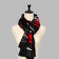 100% Merino Wool Herringbone Black Flower Lady Scarf