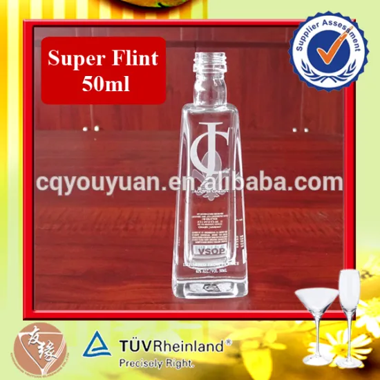Custom made super flint 50ml glass cognac bottle screw cap top