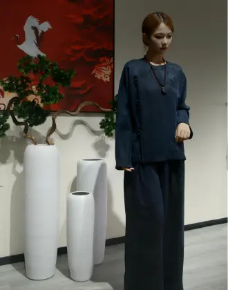 wide leg navy blue trousers