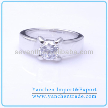 2014 New Products Single Stone Ring Design with Rhodium Plated CZ Diamond Ring