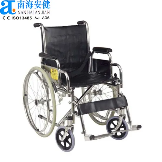 Multi-functional Chrome Plated Wheelchair with Detachable Armrest and Footrest for Media Rehab Therapy AJ-605