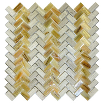 Mosaic Stained Glass and Stone Herringbone Pattern Tiles