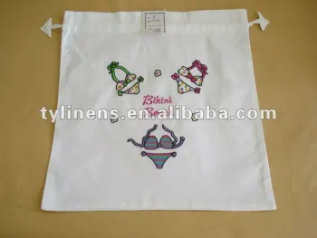 Bikini beach machine embroidery white cotton Laundry bag