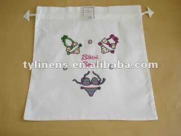Bikini beach machine embroidery white cotton Laundry bag