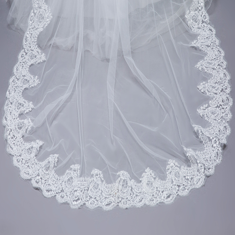 Long Bridal Veil Lace Appliques Edage Wedding Accessory 285*185 CM Marry Cathedral Veil Velos Wedding Veil De Novia Mantilla