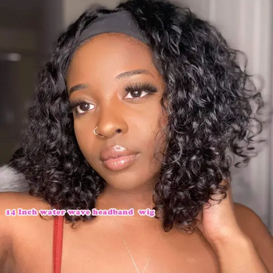 Headband Human Hair Wig Water Wave No Glue No Lace Front Headband Wig Brazilian Real Hair Wig Suitable for Women 150% Density