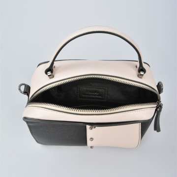 Black and white leather handbag with Top Handle