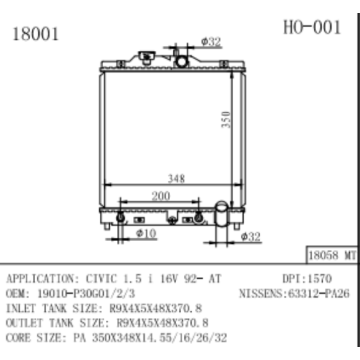 Radiador para Honda Civic 1.5 I Oemnumber 19010-P30G01