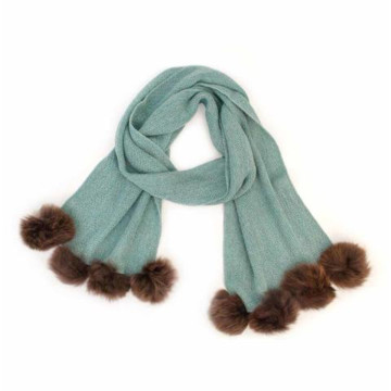 Small fur pom knitting scarf for ladies