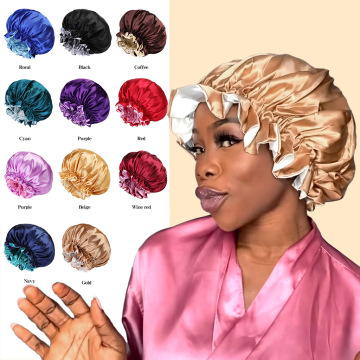 Design de sommeil en satin de créateur pour les femmes et les filles: chapeaux de nuit confortables avec des groupes larges