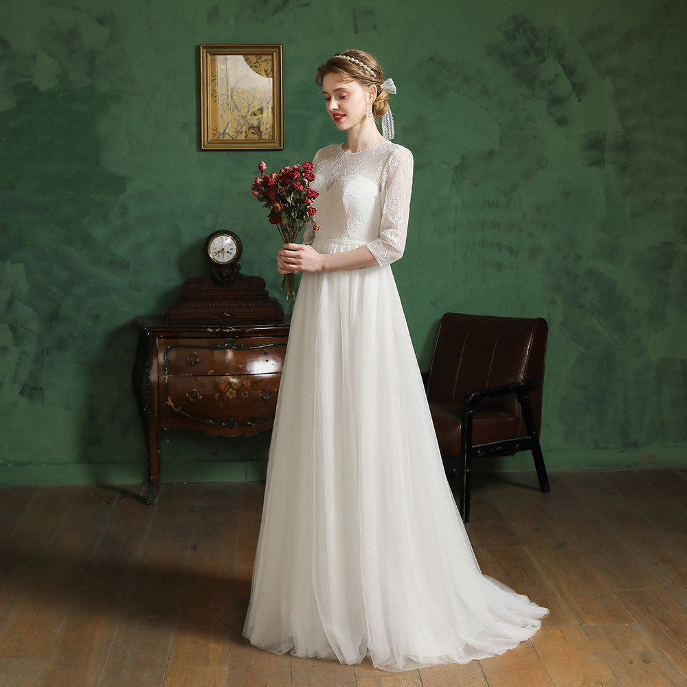 New Style Ball Gown Princess Lace Appliqued Long Sleeve muslim wedding dress bridal gowns