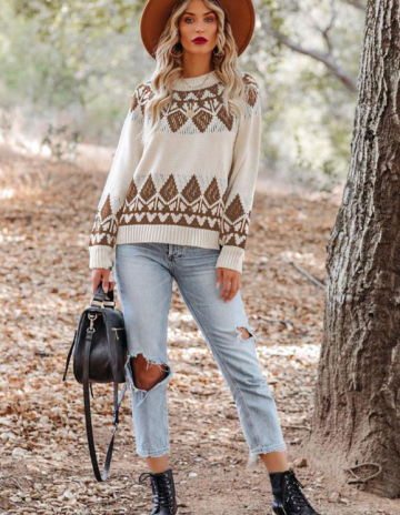 Women's Vintage loose Color Block Sweater