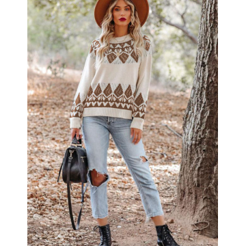 Pull de blocs de couleur lâche vintage des femmes