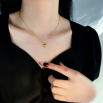 SUMMLY 18K Gold Plated Stainless Steel Collarbone Chain Heart Pendant Necklace