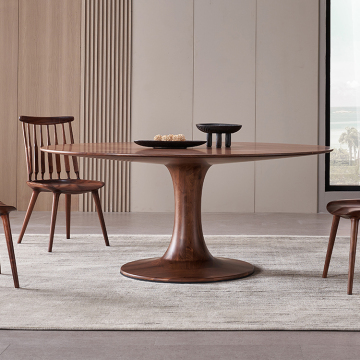 Modern Walnut Solid Wood Round Dining Table for Home
