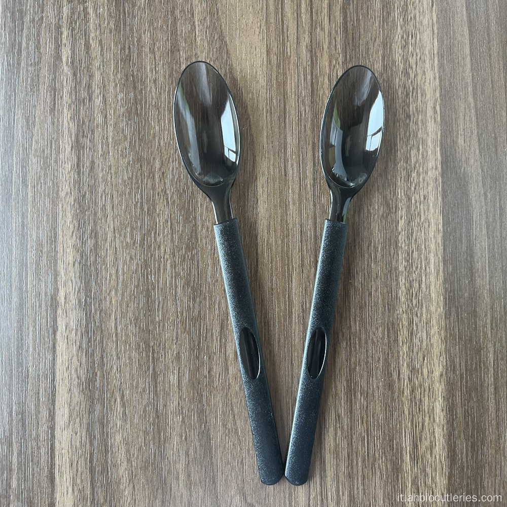 Fork di plastica usa e getta nera e posate a cucchiaio