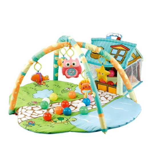 Custom Multi-purpose Tummy Time Folding Play Gym Mat with Hanging Toys