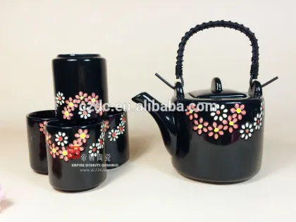 black stoneware tea set