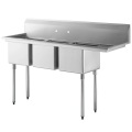 Stainless Steel Triple Compartment Sink With Left Drainboard