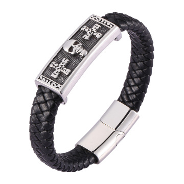 Black Croce Silver Croce Silver Croce inossidabile Bracciale in pelle magnetica