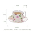 Relievo Coffee Cup and Saucer Set Porcelain Coffee Tea Mug and Saucer Tea Cup Ceramic with Hand-painted Flower