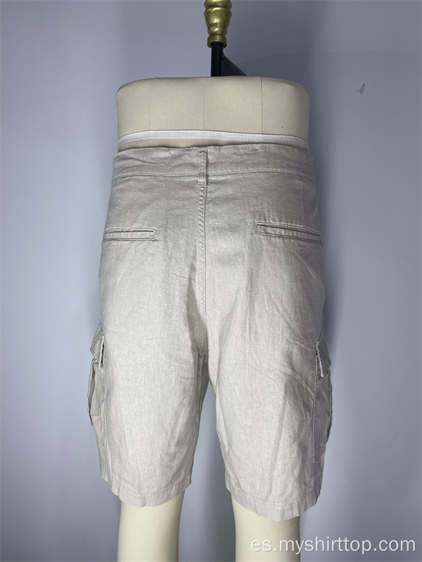 Pantalones de trabajo de bolsillo múltiples de lino 100% de lino