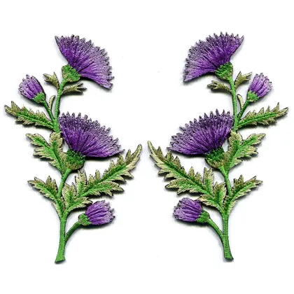 Lavender Carnation Flowers Embroidered Appliques Patches