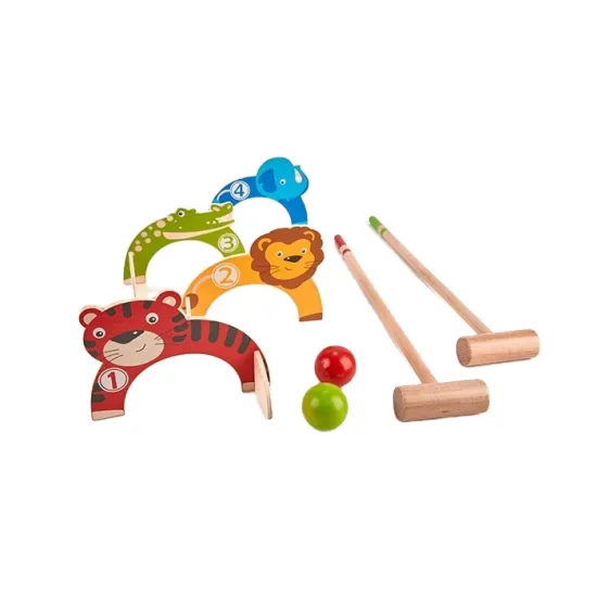 Wooden Cartoon Animal Croquet Game Set for Educational Children's Fun and Learning