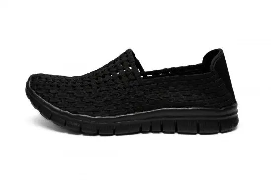Classic All-Black Breathable Woven Hollow Work Shoes