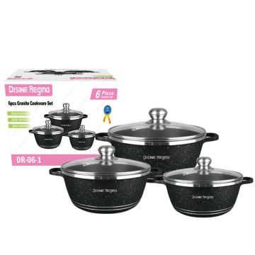 Nuovo set di pentole antiaderente a 6 pezzi premium con finitura in granito e logo personalizzato: set di pentole da cucina in stile cinese