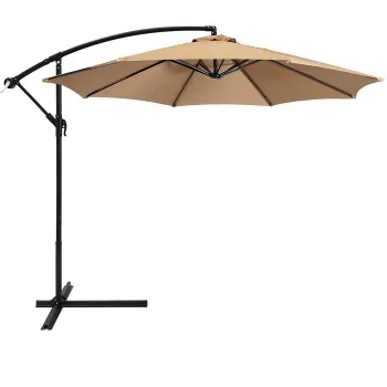 10ft Offset Hanging Polyester Market Patio Umbrella with 8 Ribs and Easy Tilt, Beige