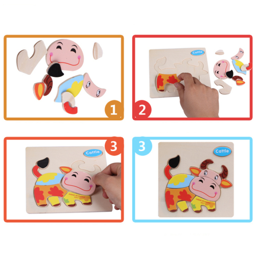 Intelligence Children Educational Toy Kartong Animal Wooden 3D Puzzle