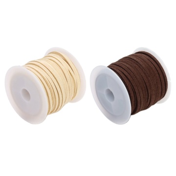 Small Rolled Brown & Beige Faux Suede Flat Leather Cord for DIY Jewelry (5 meters, 3mm)