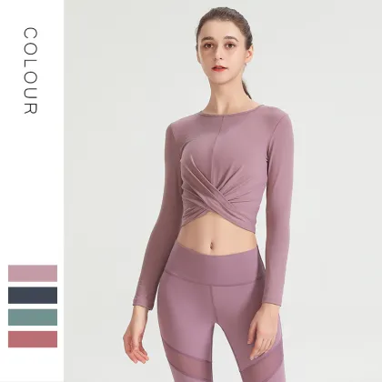 Fashion sports slim long-sleeved T-shirt solid color women sport top