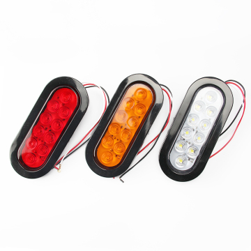 6 Inch Oval LED Tail Light with Surface Mount Grommets and Waterproof Stop/Turn/Brake/Reverse Running Lights for RV Truck Trailer