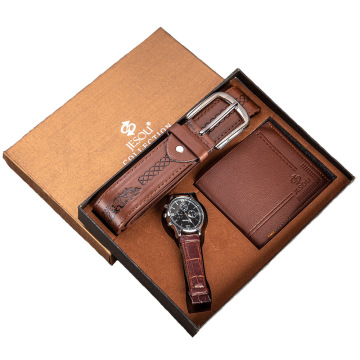 Exquisite Men's Watch and Leather Wallet Belt Set - Luxury Gift Collection (3-Piece)
